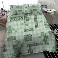 Hawaiian Quilt Tapa On Pastel Mint Palaka Motifs Bedding Set