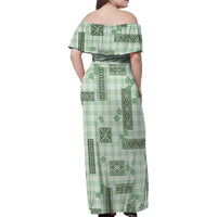 Hawaiian Quilt Tapa On Pastel Mint Palaka Motifs Family Matching Off Shoulder Maxi Dress and Hawaiian Shirt LT7 - Polynesian Pride