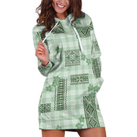 Hawaiian Quilt Tapa On Pastel Mint Palaka Motifs Hoodie Dress LT7 Mint - Polynesian Pride