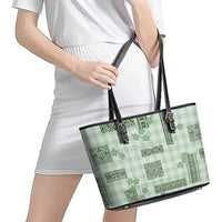 Hawaiian Quilt Tapa On Pastel Mint Palaka Motifs Leather Tote Bag