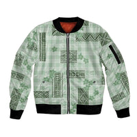 Hawaiian Quilt Tapa On Pastel Mint Palaka Motifs Sleeve Zip Bomber Jacket