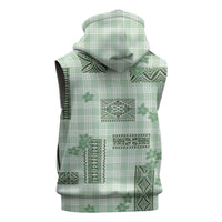 Hawaiian Quilt Tapa On Pastel Mint Palaka Motifs Sleeveless Hoodie