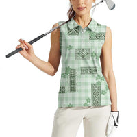 Hawaiian Quilt Tapa On Pastel Mint Palaka Motifs Women Sleeveless Polo Shirt LT7 - Polynesian Pride