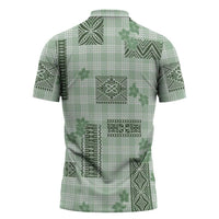 Hawaiian Quilt Tapa On Pastel Mint Palaka Motifs Zipper Polo Shirt