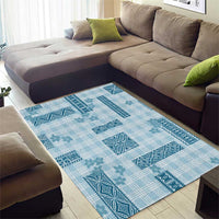 Hawaiian Quilt Tapa On Cold Blue Palaka Motifs Area Rug