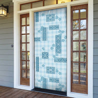 Hawaiian Quilt Tapa On Cold Blue Palaka Motifs Door Cover