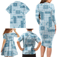 Hawaiian Quilt Tapa On Cold Blue Palaka Motifs Family Matching Long Sleeve Bodycon Dress and Hawaiian Shirt LT7 - Polynesian Pride