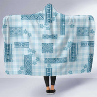 Hawaiian Quilt Tapa On Cold Blue Palaka Motifs Hooded Blanket