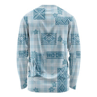 Hawaiian Quilt Tapa On Cold Blue Palaka Motifs Long Sleeve Shirt