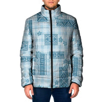 Hawaiian Quilt Tapa On Cold Blue Palaka Motifs Padded Jacket