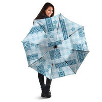 Hawaiian Quilt Tapa On Cold Blue Palaka Motifs Umbrella