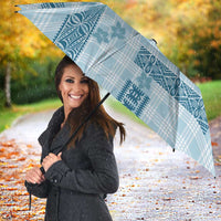 Hawaiian Quilt Tapa On Cold Blue Palaka Motifs Umbrella