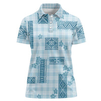 Hawaiian Quilt Tapa On Cold Blue Palaka Motifs Women Polo Shirt