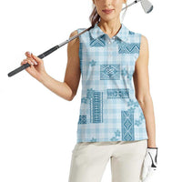 Hawaiian Quilt Tapa On Cold Blue Palaka Motifs Women Sleeveless Polo Shirt LT7 - Polynesian Pride