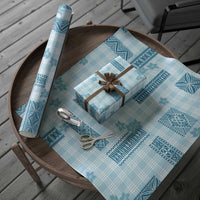Hawaiian Quilt Tapa On Cold Blue Palaka Motifs Wrapping Paper