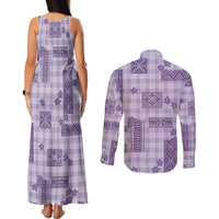 Hawaiian Quilt Tapa On Lilac Palaka Motifs Couples Matching Tank Maxi Dress and Long Sleeve Button Shirt LT7 - Polynesian Pride