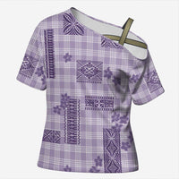 Hawaiian Quilt Tapa On Lilac Palaka Motifs Cross Shoulder Shirt
