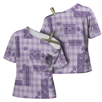 Hawaiian Quilt Tapa On Lilac Palaka Motifs Cross Shoulder Shirt