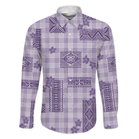 Hawaiian Quilt Tapa On Lilac Palaka Motifs Family Matching Puletasi and Hawaiian Shirt LT7 Dad's Shirt - Long Sleeve Lilac - Polynesian Pride