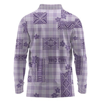 Hawaiian Quilt Tapa On Lilac Palaka Motifs Long Sleeve Polo Shirt