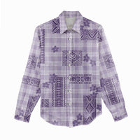 Hawaiian Quilt Tapa On Lilac Palaka Motifs Women Casual Shirt LT7 - Polynesian Pride