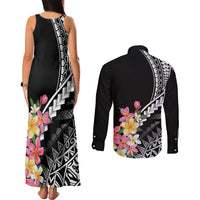 AAPI Heritage Month Couples Matching Tank Maxi Dress and Long Sleeve Button Shirt Kanaka Hawaii Plumeria LT7 - Polynesian Pride