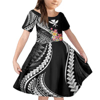 AAPI Heritage Month Family Matching Mermaid Dress and Hawaiian Shirt Kanaka Hawaii Plumeria LT7 Daughter's Dress Black - Polynesian Pride