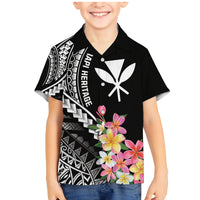 AAPI Heritage Month Family Matching Mermaid Dress and Hawaiian Shirt Kanaka Hawaii Plumeria LT7 Son's Shirt Black - Polynesian Pride