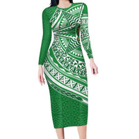 Tonga Liahona High School Personalized Family Matching Long Sleeve Bodycon Dress and Hawaiian Shirt Ngatu Tokelaufeletoa Motifs LT7 Mom's Dress Green - Polynesian Pride