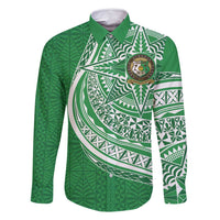 Tonga Liahona High School Personalized Family Matching Off Shoulder Short Dress and Hawaiian Shirt Ngatu Tokelaufeletoa Motifs LT7 Dad's Shirt - Long Sleeve Green - Polynesian Pride