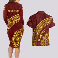 Tonga High School Couples Matching Long Sleeve Bodycon Dress and Hawaiian Shirt THS Anniversary Ngatu Motif LT7 - Polynesian Pride