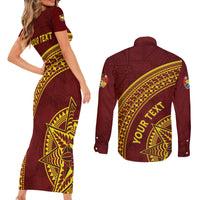 Tonga High School Couples Matching Short Sleeve Bodycon Dress and Long Sleeve Button Shirt THS Anniversary Ngatu Motif LT7 - Polynesian Pride