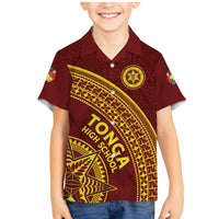 Tonga High School Family Matching Mermaid Dress and Hawaiian Shirt THS Anniversary Ngatu Motif LT7 Son's Shirt Maroon - Polynesian Pride