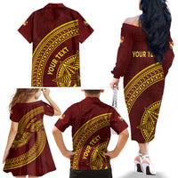 Tonga High School Family Matching Off The Shoulder Long Sleeve Dress and Hawaiian Shirt THS Anniversary Ngatu Motif LT7 - Polynesian Pride