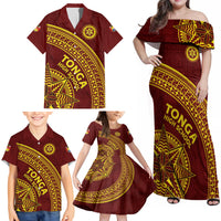 Tonga High School Family Matching Off Shoulder Maxi Dress and Hawaiian Shirt THS Anniversary Ngatu Motif LT7 - Polynesian Pride