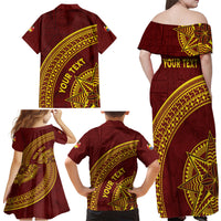 Tonga High School Family Matching Off Shoulder Maxi Dress and Hawaiian Shirt THS Anniversary Ngatu Motif LT7 - Polynesian Pride
