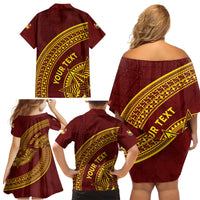 Tonga High School Family Matching Off Shoulder Short Dress and Hawaiian Shirt THS Anniversary Ngatu Motif LT7 - Polynesian Pride