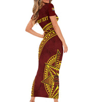 Tonga High School Family Matching Short Sleeve Bodycon Dress and Hawaiian Shirt THS Anniversary Ngatu Motif LT7 - Polynesian Pride