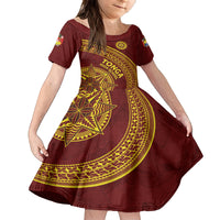 Tonga High School Family Matching Tank Maxi Dress and Hawaiian Shirt THS Anniversary Ngatu Motif LT7 Daughter's Dress Maroon - Polynesian Pride