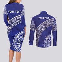 Tupou College Toloa Couples Matching Long Sleeve Bodycon Dress and Long Sleeve Button Shirt Ngatu Tapa Mix Style LT7 - Polynesian Pride