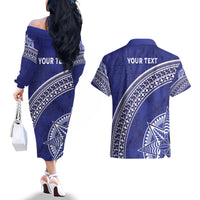 Tupou College Toloa Couples Matching Off The Shoulder Long Sleeve Dress and Hawaiian Shirt Ngatu Tapa Mix Style LT7 - Polynesian Pride