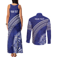 Tupou College Toloa Couples Matching Tank Maxi Dress and Long Sleeve Button Shirt Ngatu Tapa Mix Style LT7 - Polynesian Pride