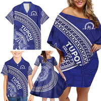 Tupou College Toloa Family Matching Off Shoulder Short Dress and Hawaiian Shirt Ngatu Tapa Mix Style LT7 - Polynesian Pride