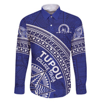 Tupou College Toloa Family Matching Puletasi and Hawaiian Shirt Ngatu Tapa Mix Style LT7 Dad's Shirt - Long Sleeve Blue - Polynesian Pride