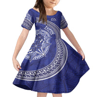 Tupou College Toloa Family Matching Short Sleeve Bodycon Dress and Hawaiian Shirt Ngatu Tapa Mix Style LT7 Daughter's Dress Blue - Polynesian Pride