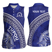 Tupou College Toloa Women Sleeveless Polo Shirt Ngatu Tapa Mix Style LT7 - Polynesian Pride