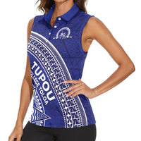 Tupou College Toloa Women Sleeveless Polo Shirt Ngatu Tapa Mix Style LT7 - Polynesian Pride