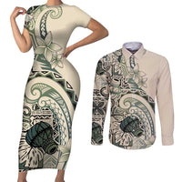 Aloha Hawaii Tapa Couples Matching Short Sleeve Bodycon Dress and Long Sleeve Button Shirt Summer Green Hawaiian Ipu LT7 Emerald - Polynesian Pride