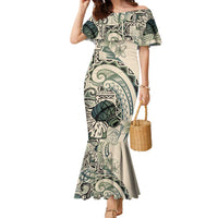 Aloha Hawaii Tapa Family Matching Mermaid Dress and Hawaiian Shirt Summer Green Hawaiian Ipu LT7 Mom's Dress Emerald - Polynesian Pride