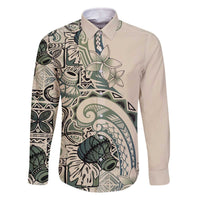 Aloha Hawaii Tapa Family Matching Off The Shoulder Long Sleeve Dress and Hawaiian Shirt Summer Green Hawaiian Ipu LT7 Dad's Shirt - Long Sleeve Emerald - Polynesian Pride